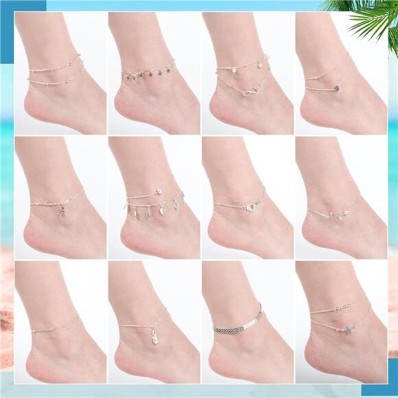 16Pieces Ankle Bracelets 14K for Women Anklets Set Silver Gold Boho Beach Anklet - Picture 5 of 7